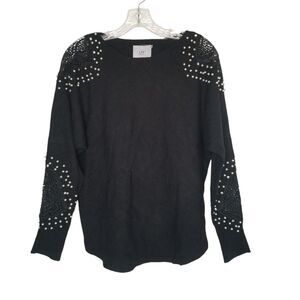 LIV MILANO Black Sweater Lace Pearl Sleeves Small NEW Whimsigoth Fairy Classic